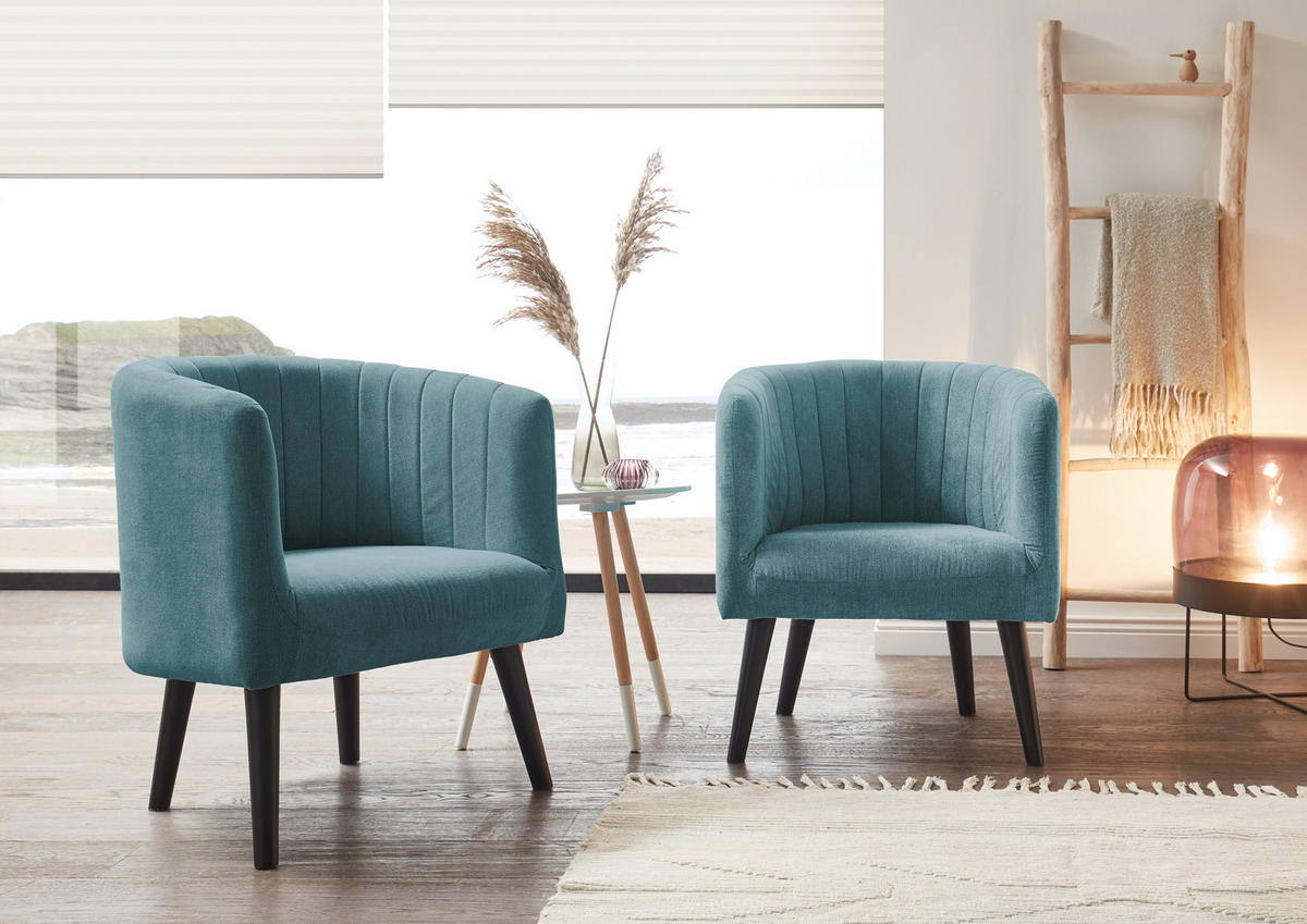 COCKTAILSESSEL Mikrovelours Türkis    - Türkis/Schwarz, Basics, Holz/Textil (61/82/58cm) - Livetastic