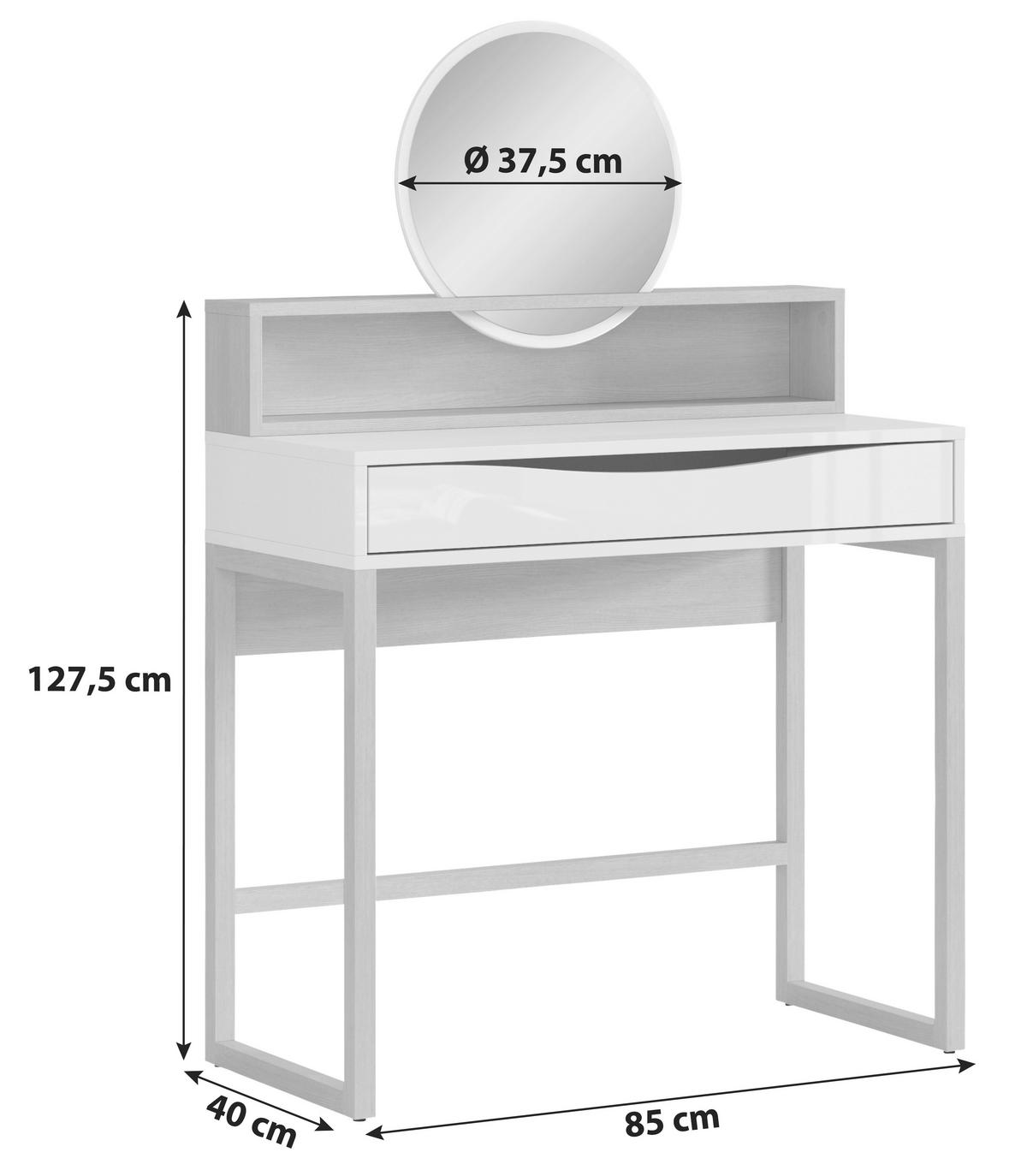 SCHMINKTISCH Weiß, Kieferfarben, Weiß Hochglanz  - Weiß Hochglanz/Weiß, KONVENTIONELL, Holzwerkstoff (85/127,5/40cm) - MID.YOU