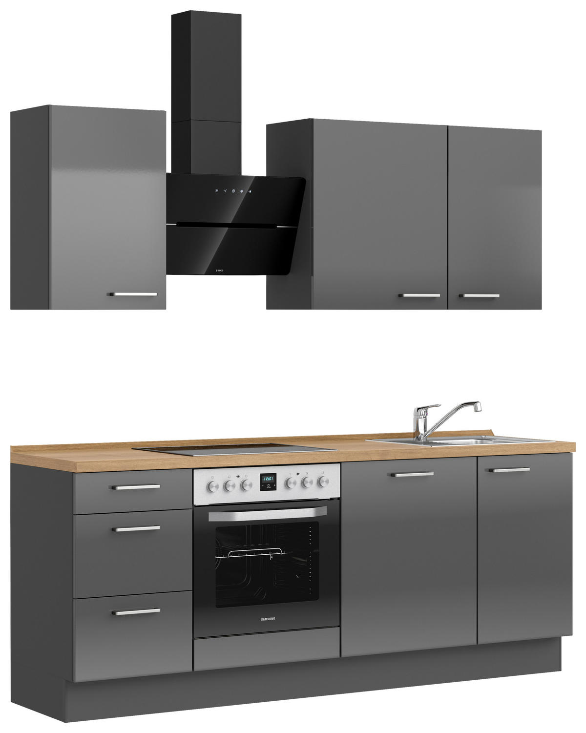 KÜCHENLEERBLOCK 210 cm   in Eichefarben, Schieferfarben  - Schieferfarben/Edelstahlfarben, MODERN, Holzwerkstoff/Metall (210cm) - Nobilia