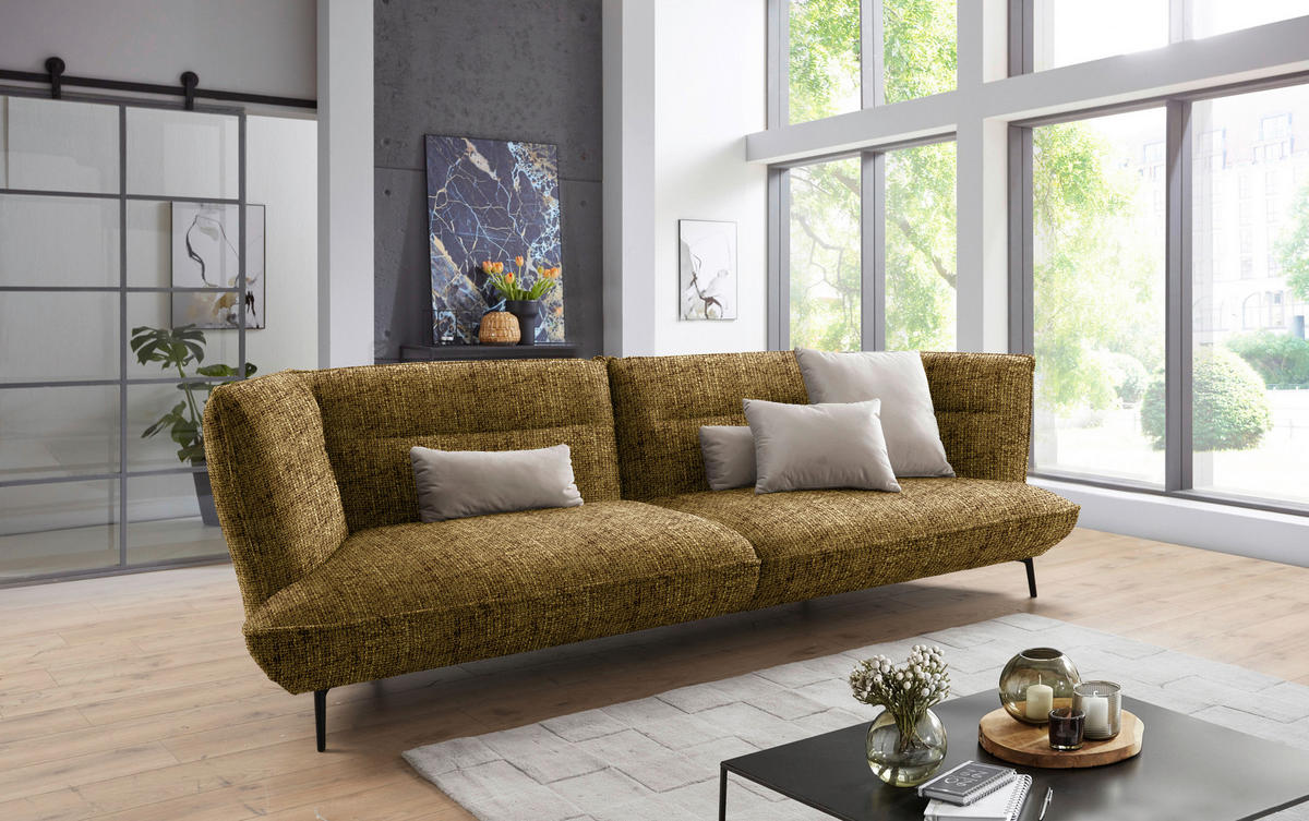 MEGASOFA in Flachgewebe Gelb, Grün  - Gelb/Schwarz, Design, Holzwerkstoff/Textil (339/92/99cm) - Moderano