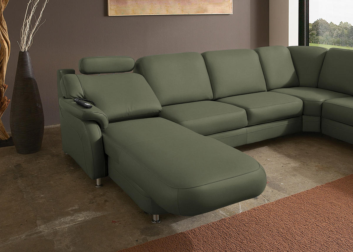 WOHNLANDSCHAFT Echtleder Olivgrün  - Alufarben/Olivgrün, Konventionell, Leder/Metall (165/329/239cm) - Beldomo Premium