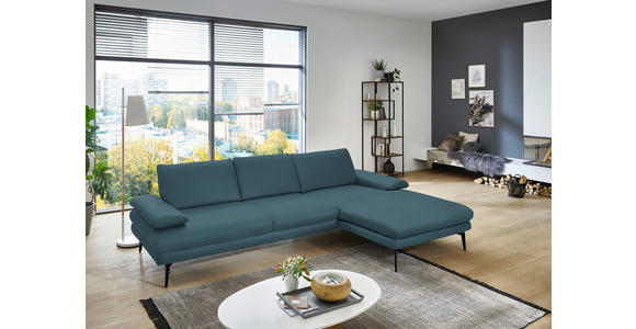 ECKSOFA in Echtleder Blau 310/180 cm - Blau/Schwarz, Design, Leder/Metall (310/180cm) - Dieter Knoll