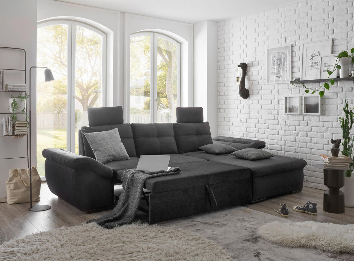 ECKSOFA in Mikrovelours Schwarz  - Schwarz, Konventionell, Kunststoff/Textil (275/170cm) - Carryhome