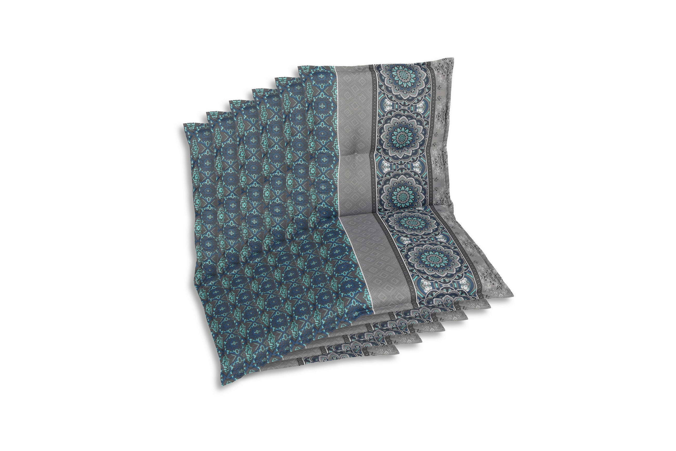 SESSELAUFLAGENSET Ornament  - Blau/Hellgrau, Basics, Textil (50/7/100cm)