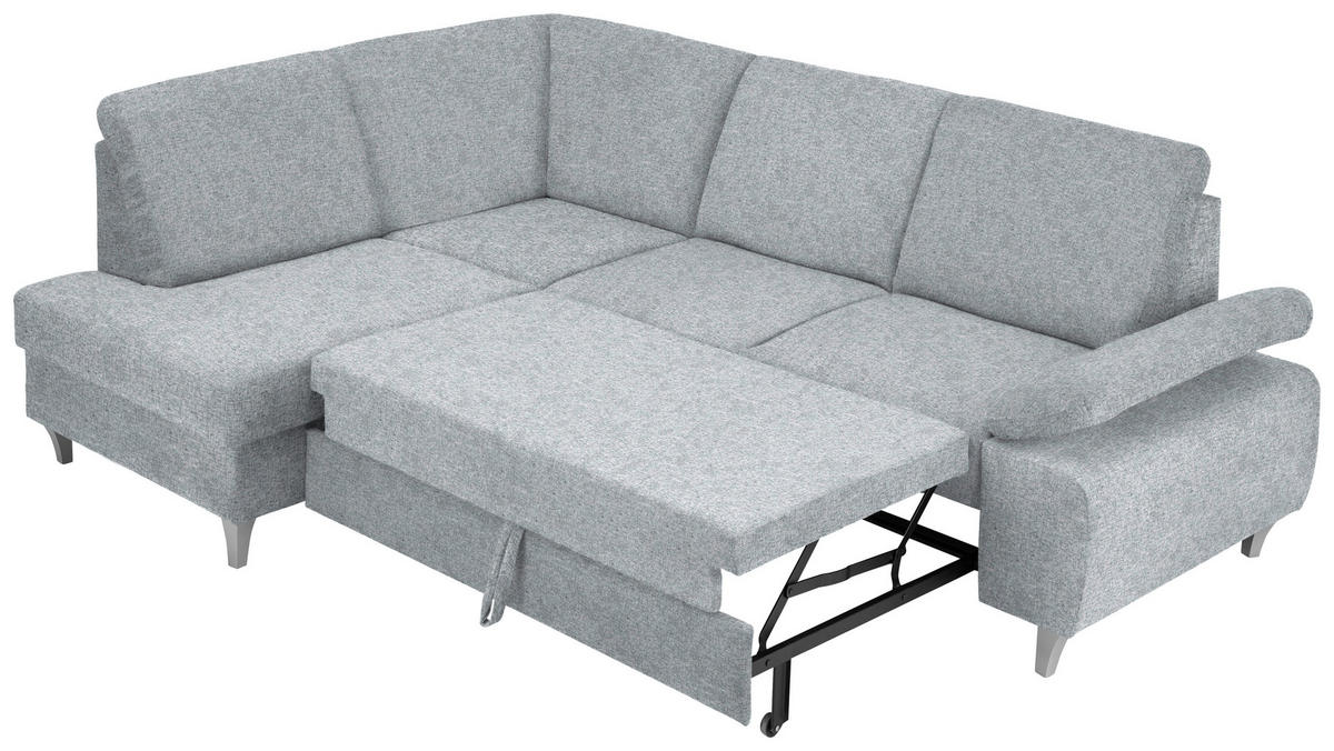 ECKSOFA in Flachgewebe Hellgrau  - Silberfarben/Hellgrau, Konventionell, Holz/Textil (186/255cm) - Cantus