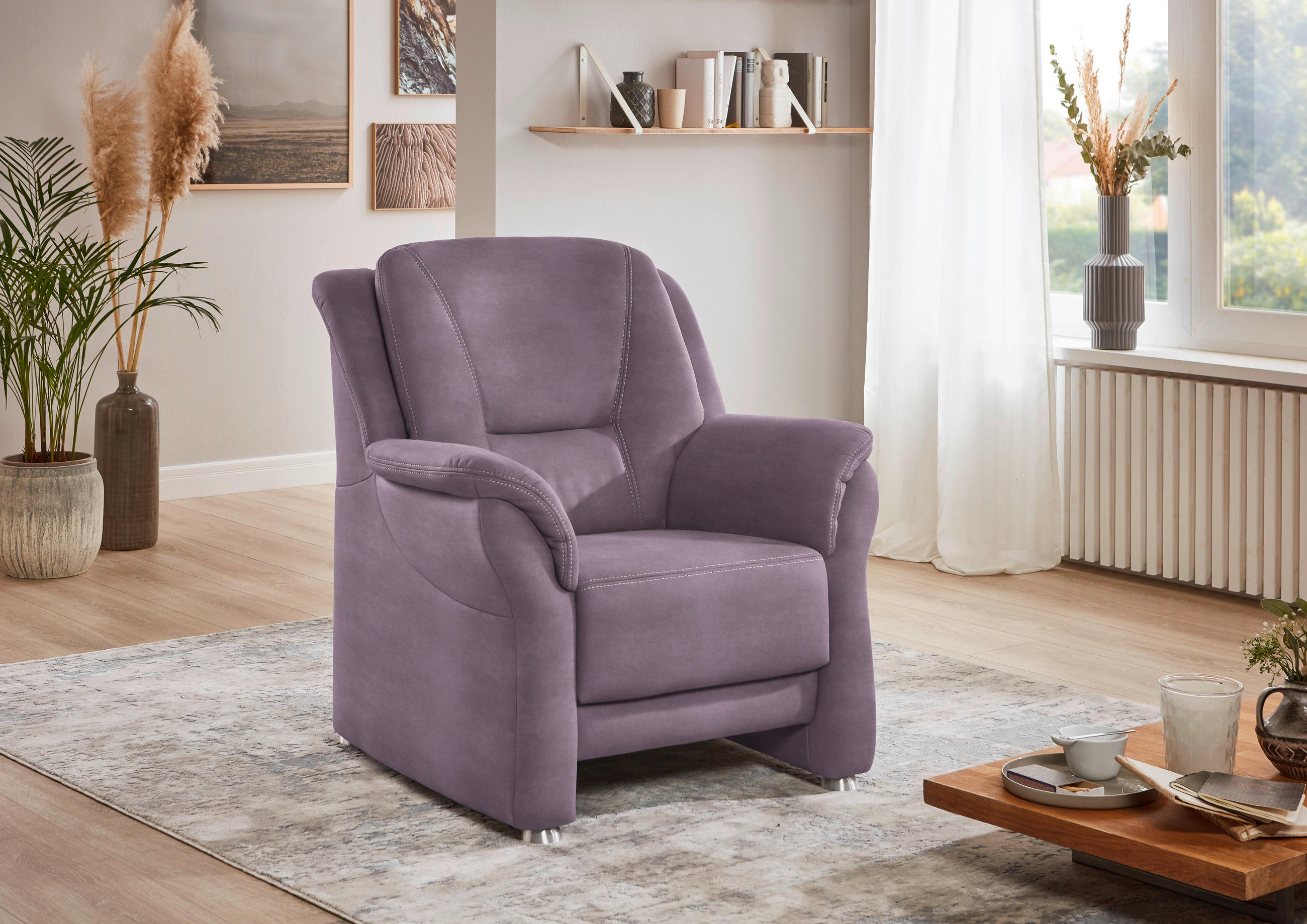 SESSEL in Mikrofaser Lila, Flieder  - Beige/Lila, Konventionell, Textil/Metall (90/100/92cm) - Beldomo Comfort