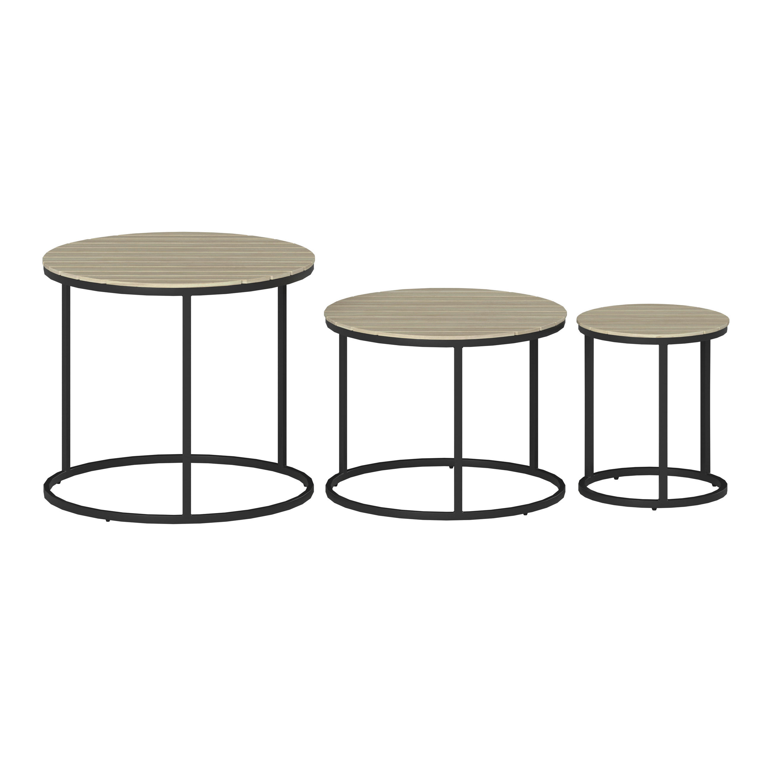 SET DE TABLES D'APPOINT JARDI - Schwarz/Akaziefarben, Modern, Holz/Metall (76/56/36/50/45/40/76/56/36cm) - Ambia Garden