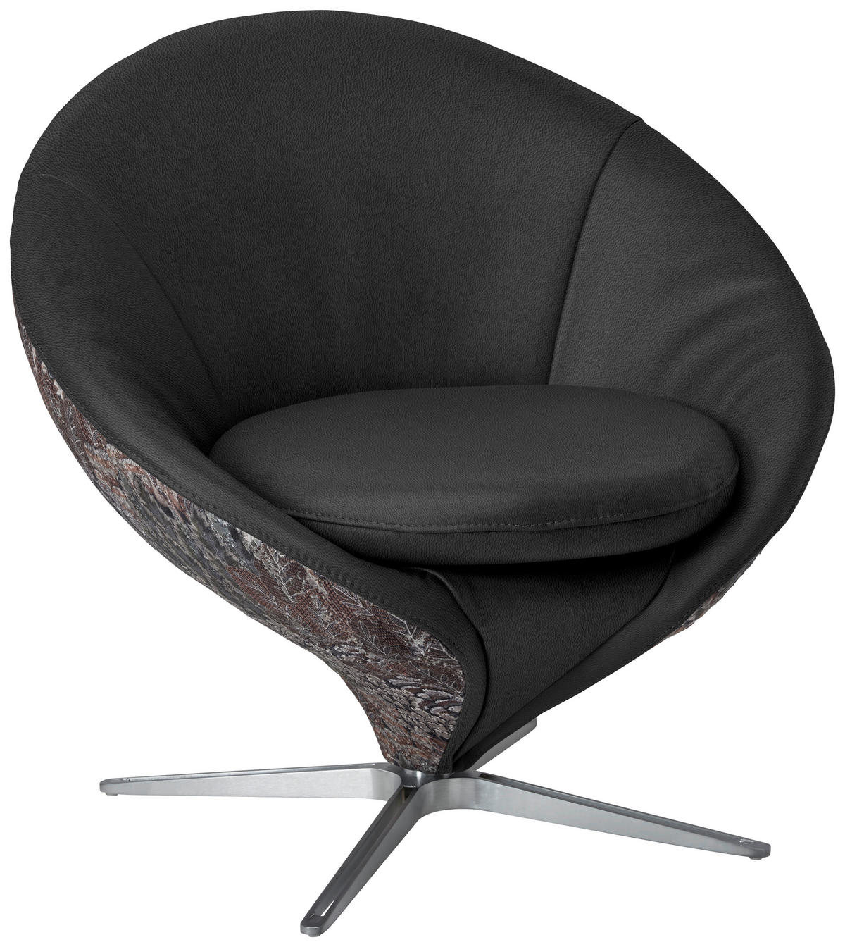 SESSEL Jacquard Kombination Echtleder/Stoff Schwarz  - Schwarz/Nickelfarben, Design, Leder/Textil (84/81/79cm) - Koinor