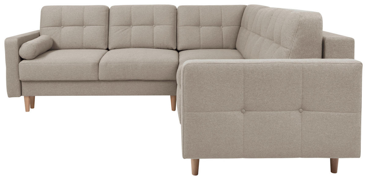 ECKSOFA in Chenille Beige  - Beige/Eiche Wotan, Konventionell, Holz/Textil (242/242cm) - MID.YOU
