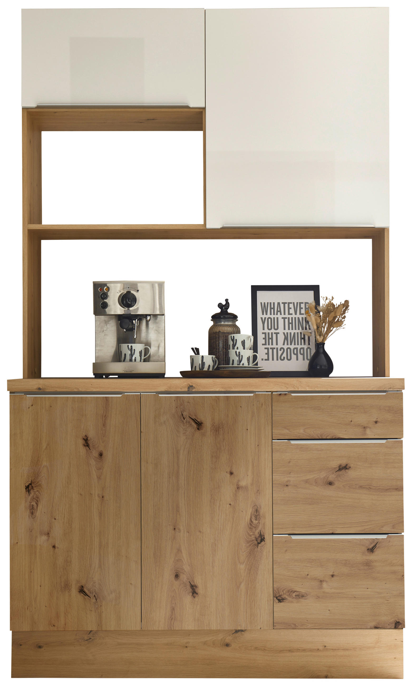 MINIKÜCHE 120 cm   in Eiche Artisan, Weiß Hochglanz  - Weiß Hochglanz/Alufarben, LIFESTYLE, Holzwerkstoff/Kunststoff (120cm) - Respekta