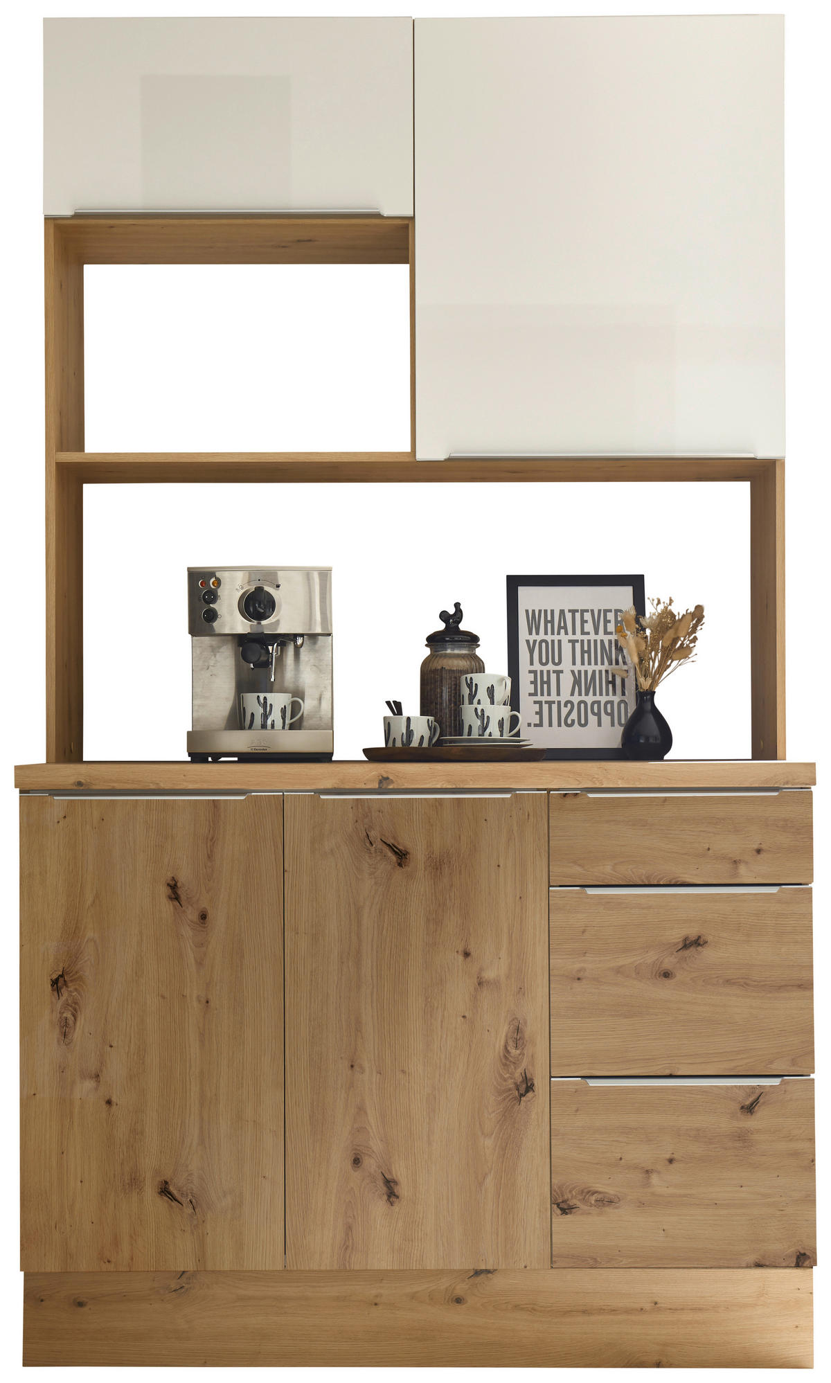 MINIKÜCHE 120 cm   in Eiche Artisan, Weiß Hochglanz  - Weiß Hochglanz/Alufarben, LIFESTYLE, Holzwerkstoff/Kunststoff (120cm) - Respekta