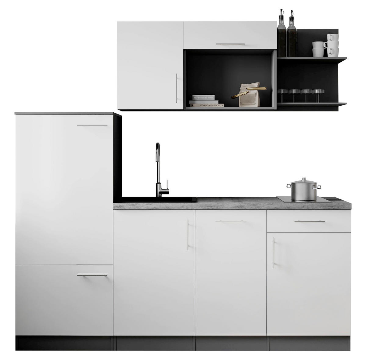 KUHINJSKI BLOK  bijela  - bijela/siva, Trend, drvni materijal/metal (205cm) - Respekta