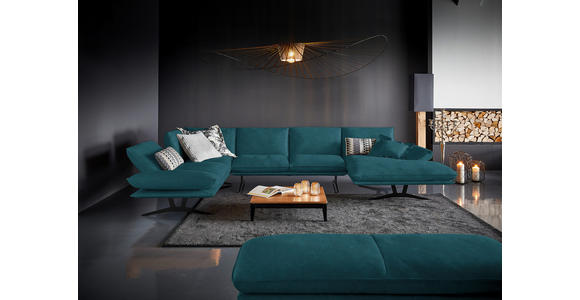 WOHNLANDSCHAFT in Echtleder Petrol - Petrol/Schwarz, Natur, Leder/Metall (217/359/155cm) - Dieter Knoll