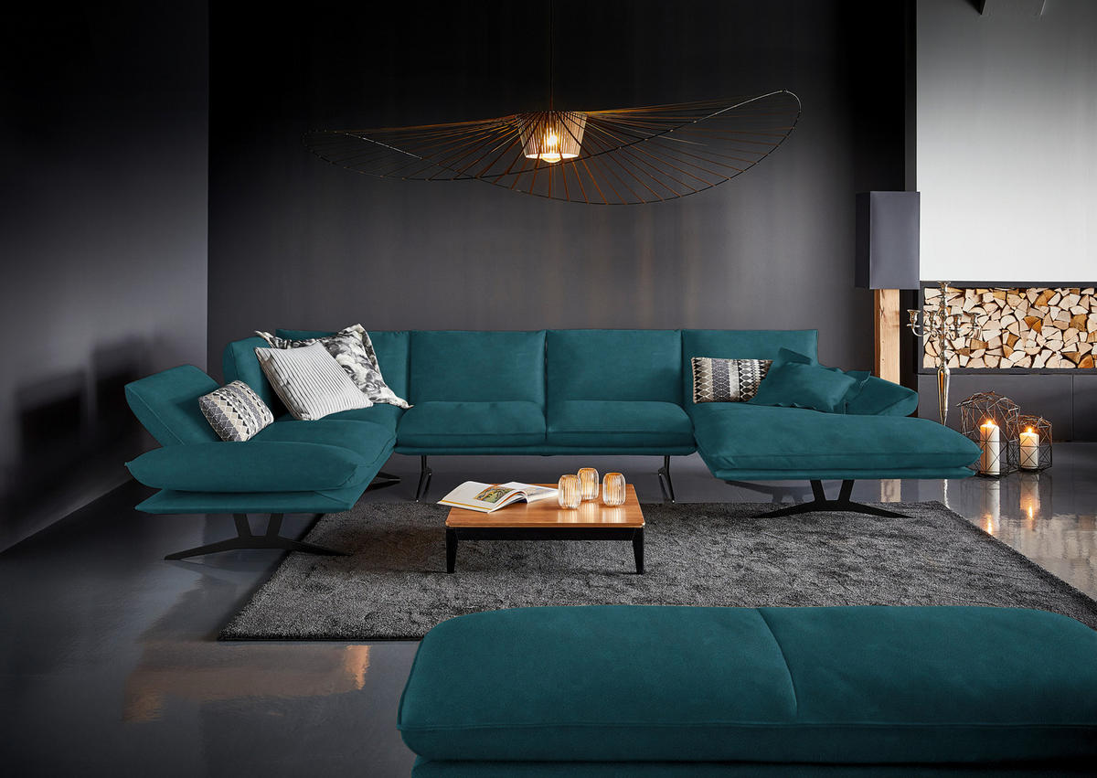 WOHNLANDSCHAFT  in Echtleder Petrol  - Petrol/Schwarz, Natur, Leder/Metall (217/359/155cm) - Dieter Knoll