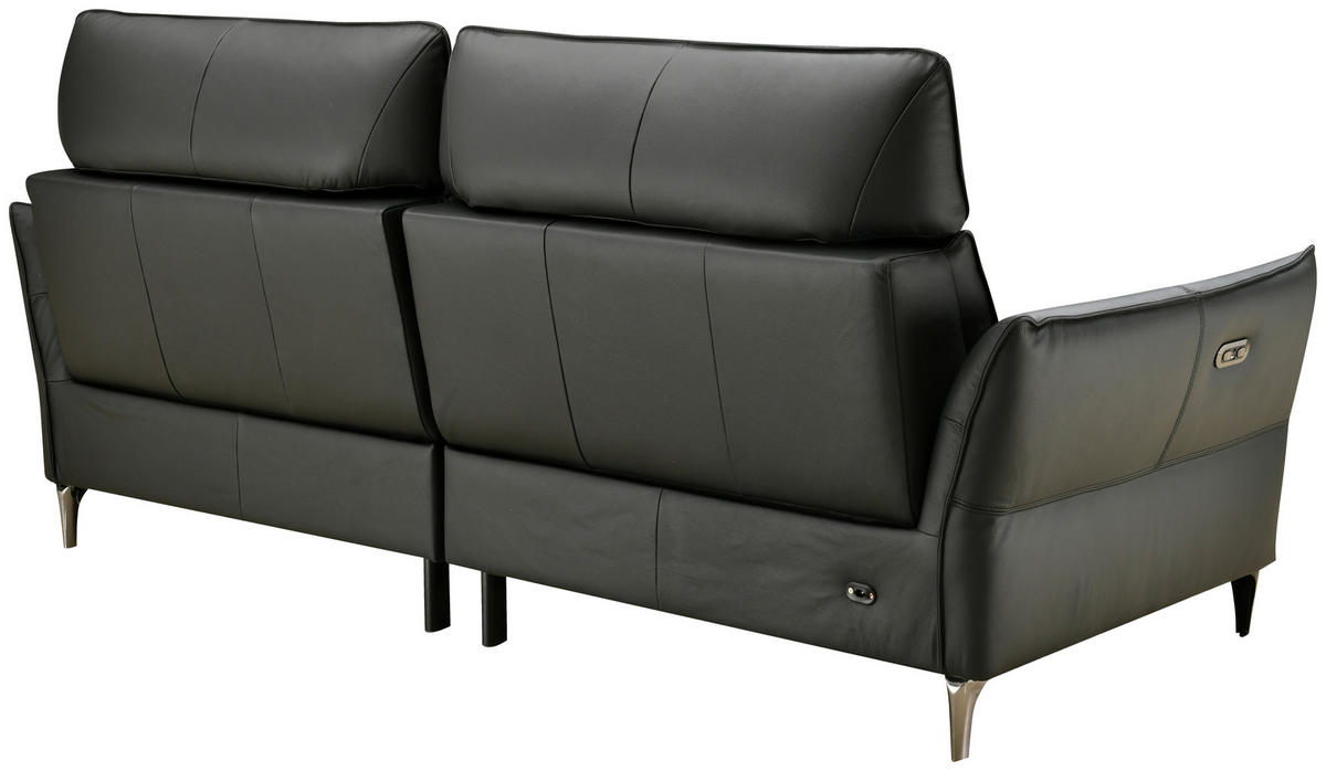 2,5-SITZER Schwarz Echtleder  - Schwarz, Design, Leder/Metall (220/98/101cm) - Novel