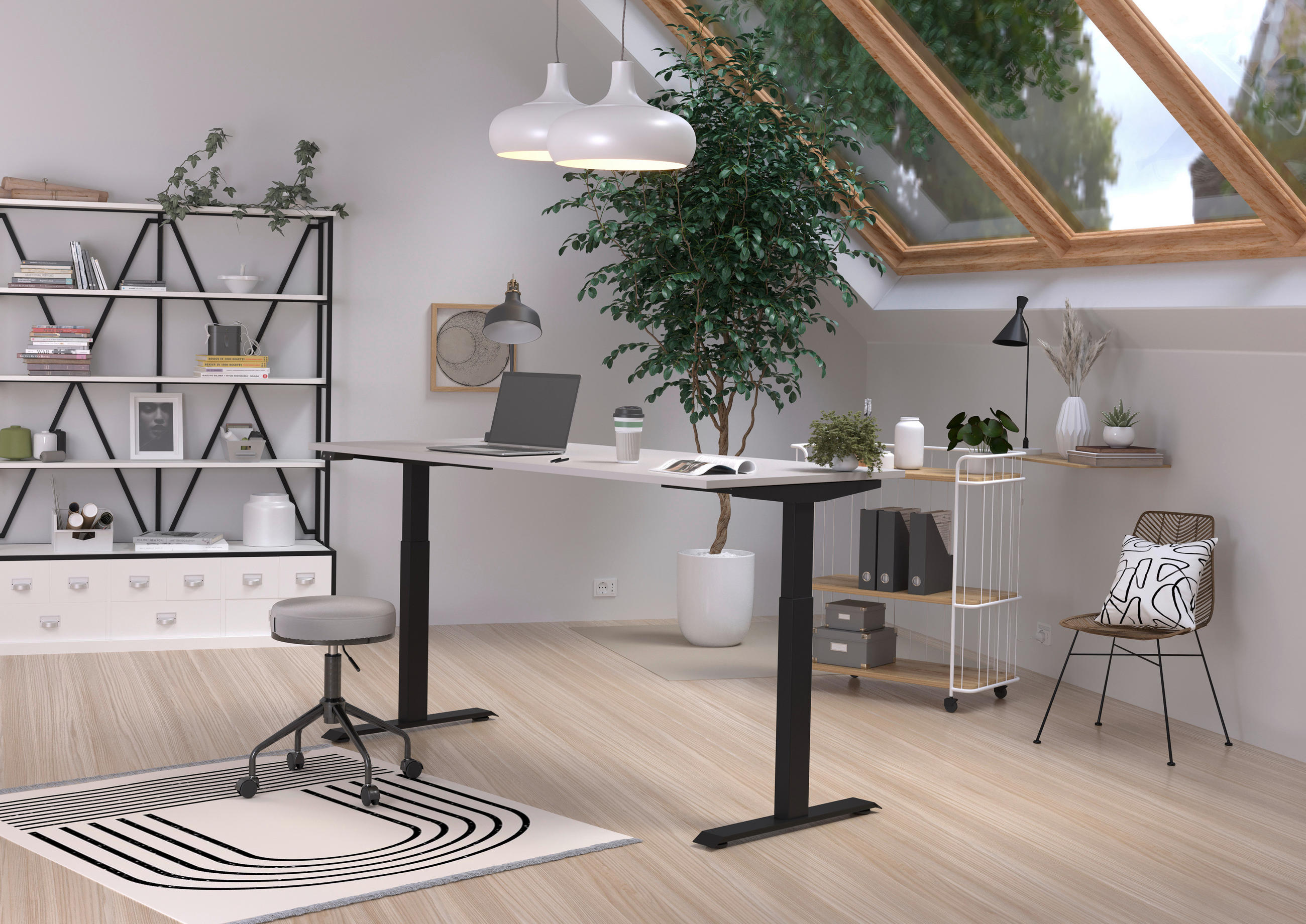 SCHREIBTISCH höhenverstellbar  - Kaschmir/Schwarz, MODERN, Holzwerkstoff/Metall (180/80/72-120cm) - Germania