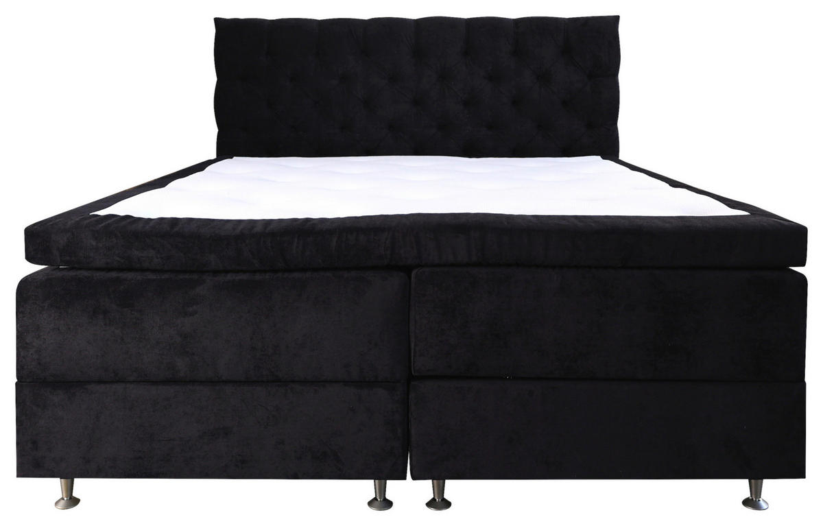 KONTINENTALSÄNG 180/200 cm  i svart  - aluminiumfärg/svart, Klassisk, metall/trä (180/200cm) - Cassando