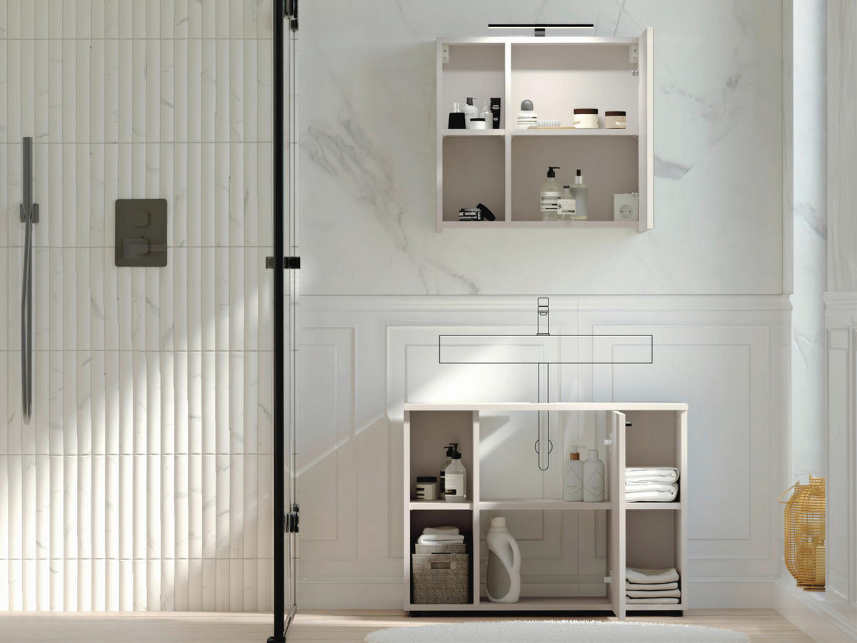 BADEZIMMER 2-teilig  in 80 cm  - Kaschmir/Schwarz, Trend, Glas/Holzwerkstoff (80cm) - Respekta