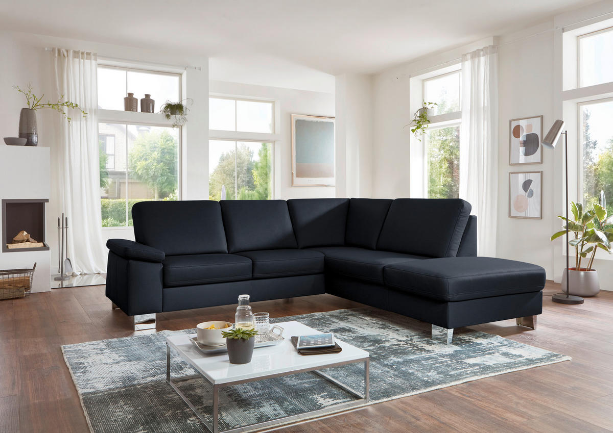 ECKSOFA  in Echtleder Dunkelblau  248/235 cm  - Alufarben/Dunkelblau, Design, Leder/Metall (248/235cm) - Beldomo Premium