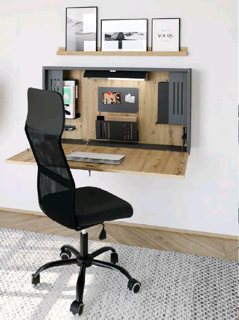 MINI-OFFICE in verschiedenen Holz-Dekoren erhältlich, Beleuchtung, Beimöbel erhältlich Eichefarben, Graphitfarben - Eichefarben/Graphitfarben, KONVENTIONELL, Holzwerkstoff (120/65/26cm) - Venda
