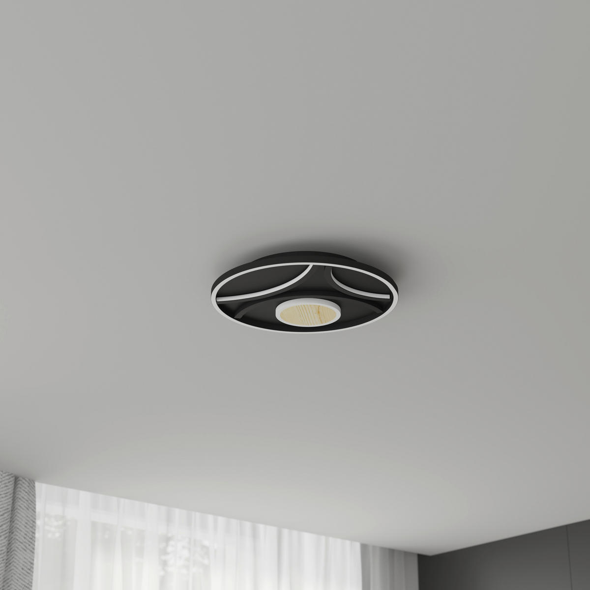 LED-DECKENLEUCHTE 39/5 cm   - Schwarz, Natur, Metall (39/5cm) - Novel