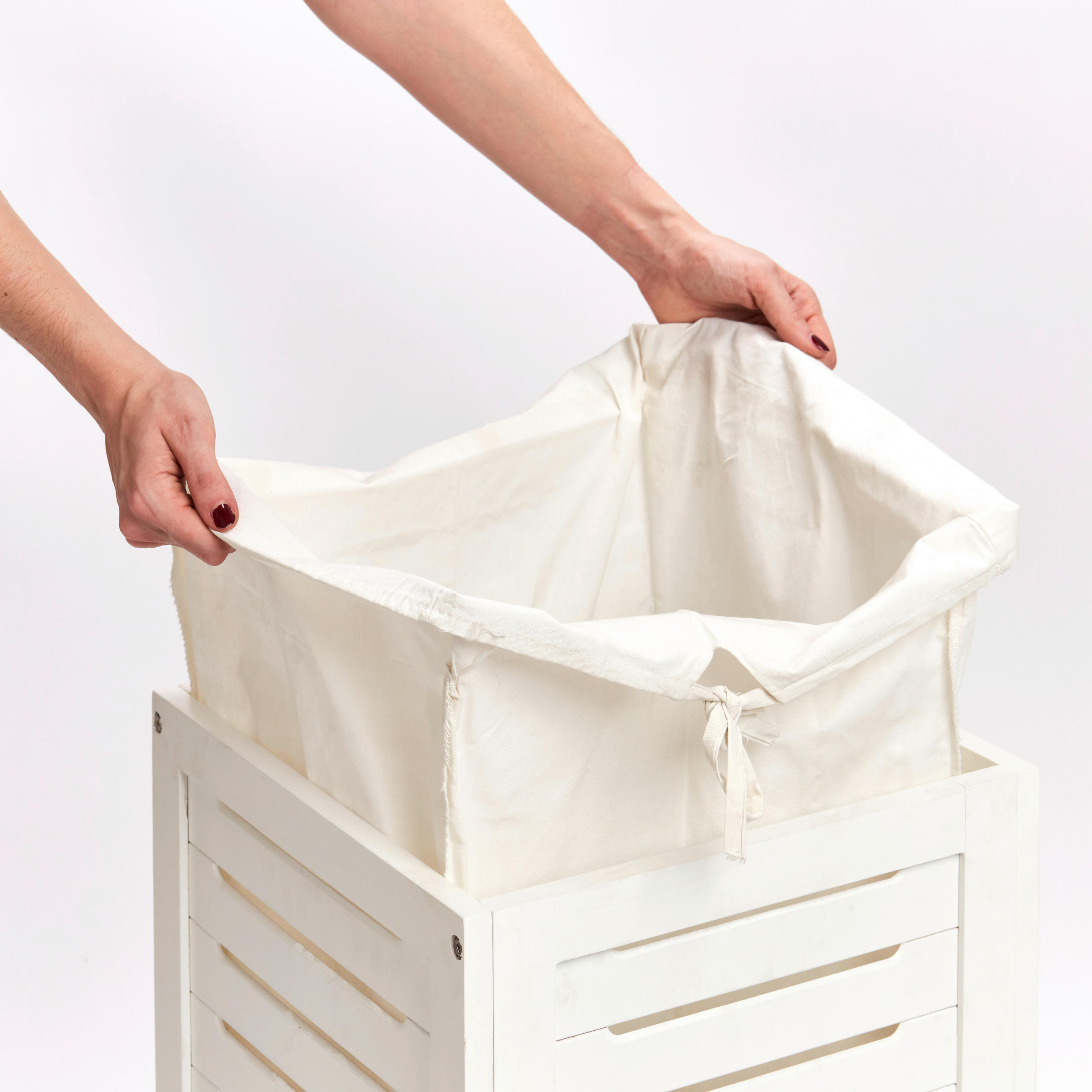 WÄSCHESAMMLER - Weiß, Basics, Holz/Textil (35/35/55cm) - Zeller Present