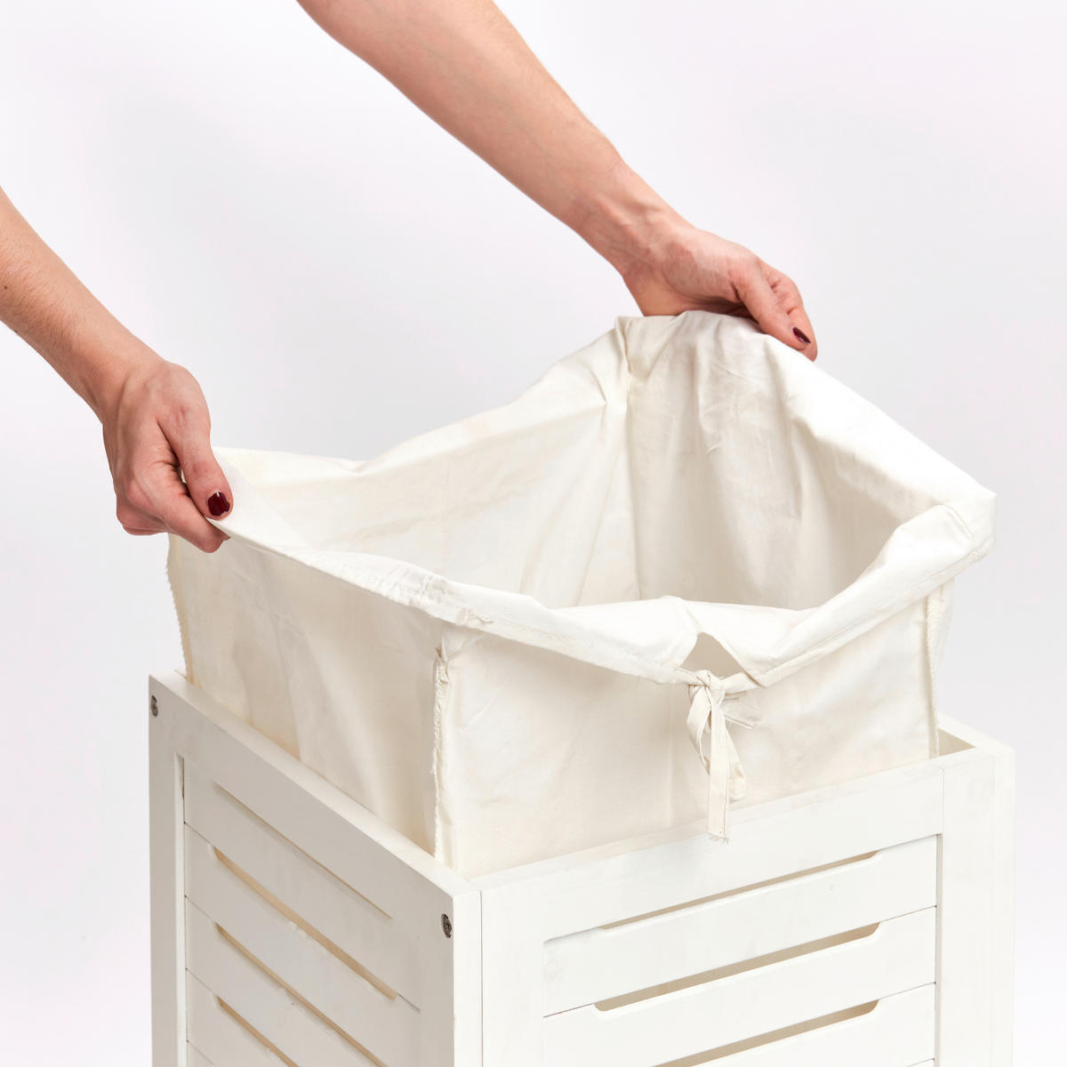 WÄSCHESAMMLER - Weiß, Basics, Holz/Textil (35/35/55cm) - Zeller Present