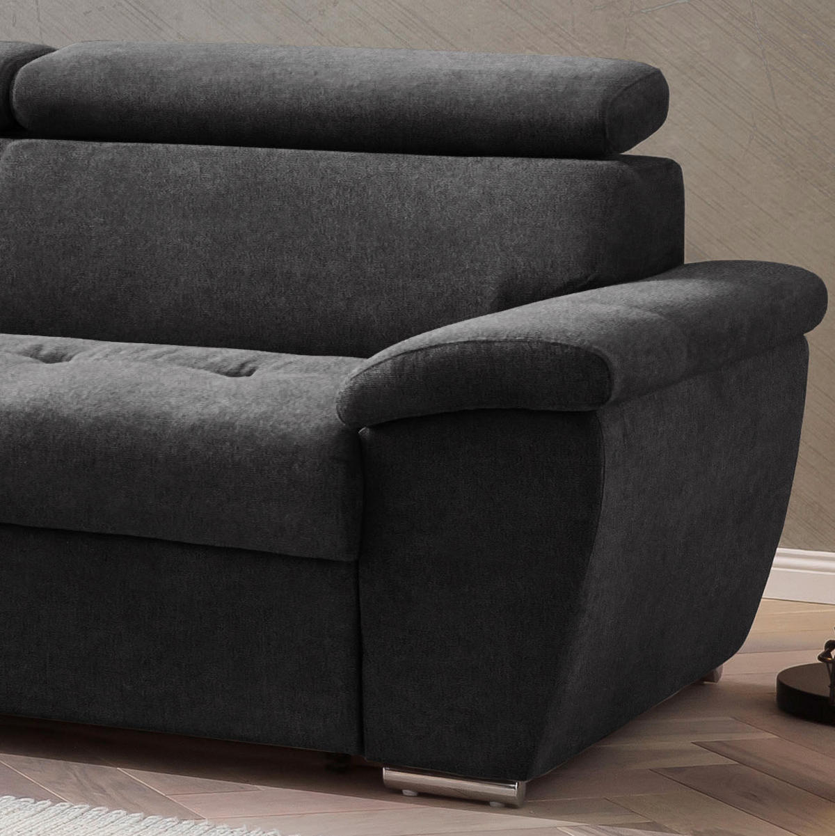 ECKSOFA in Mikrofaser Schwarz  - Chromfarben/Schwarz, Design, Textil/Metall (216/262cm) - Livetastic