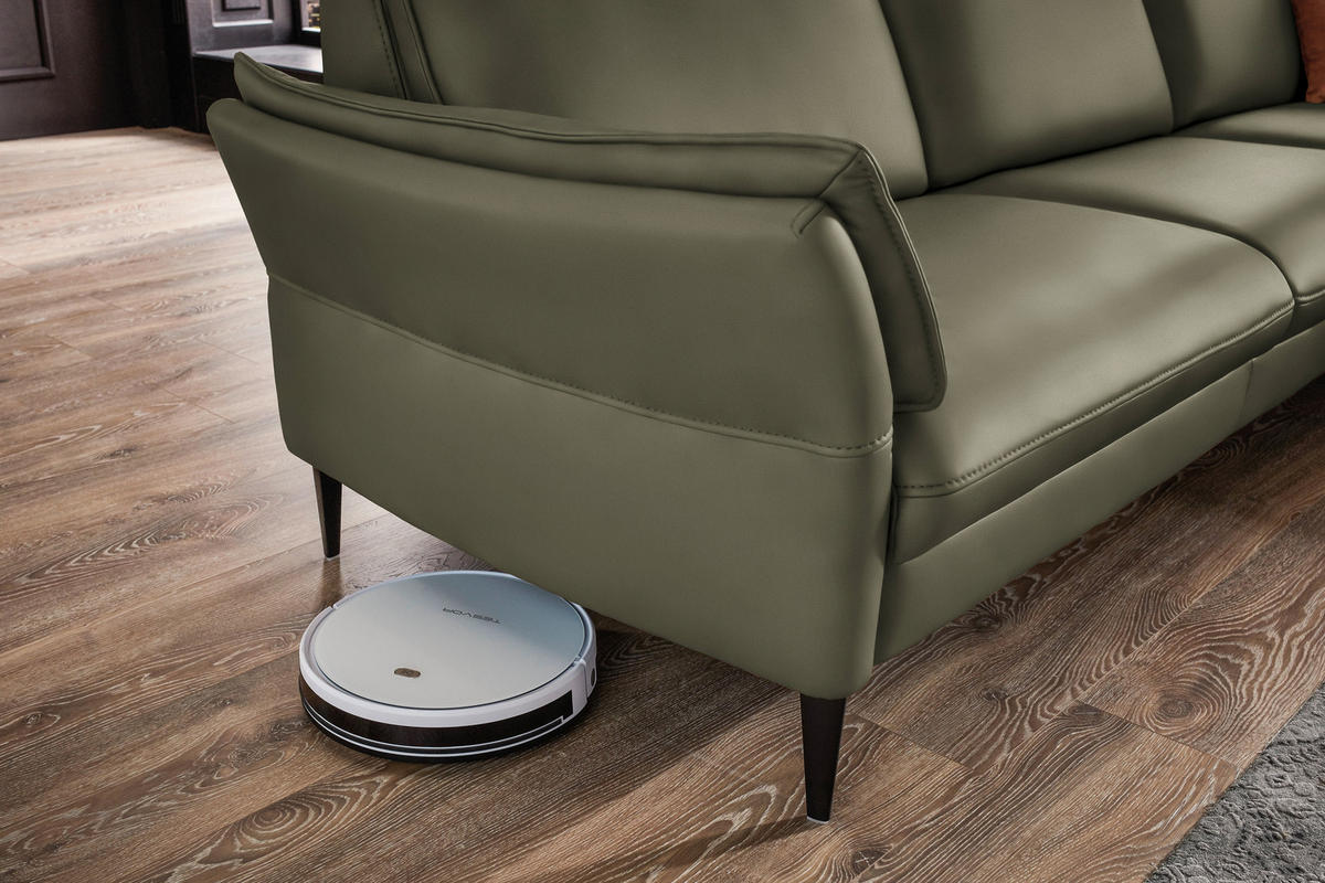 ECKSOFA in Echtleder Grau, Grün  - Schwarz/Grau, Design, Leder/Metall (334/172cm) - Hukla