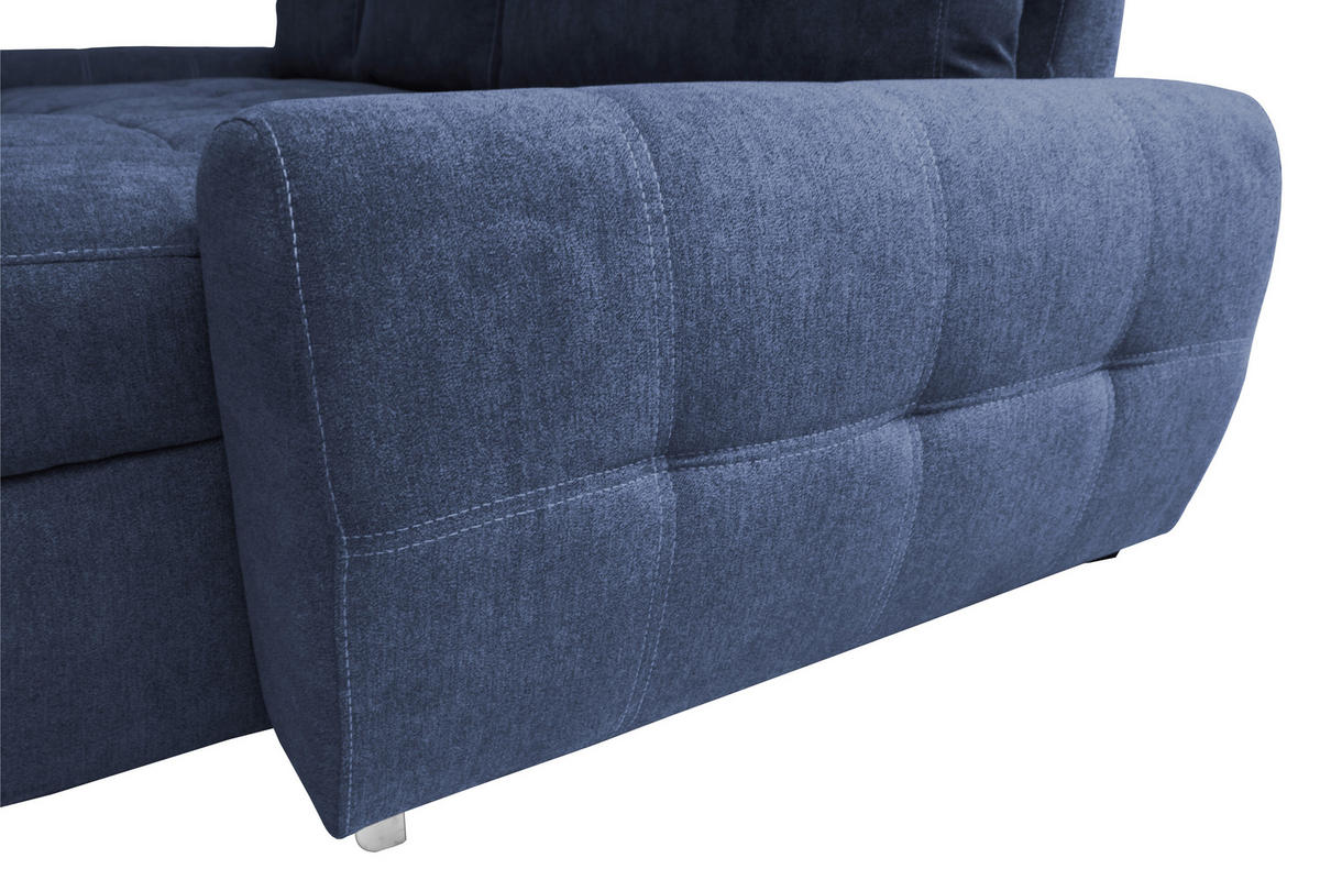 ECKSCHLAFSOFA Velours Dunkelblau  - Chromfarben/Weiss, Design, Kunststoff/Textil (277/175cm) - Livetastic