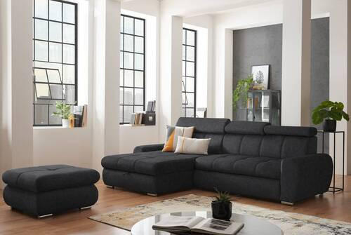 ECKSOFA Graphitfarben Velours  - Chromfarben/Graphitfarben, Design, Kunststoff/Textil (173/276cm) - Stylife