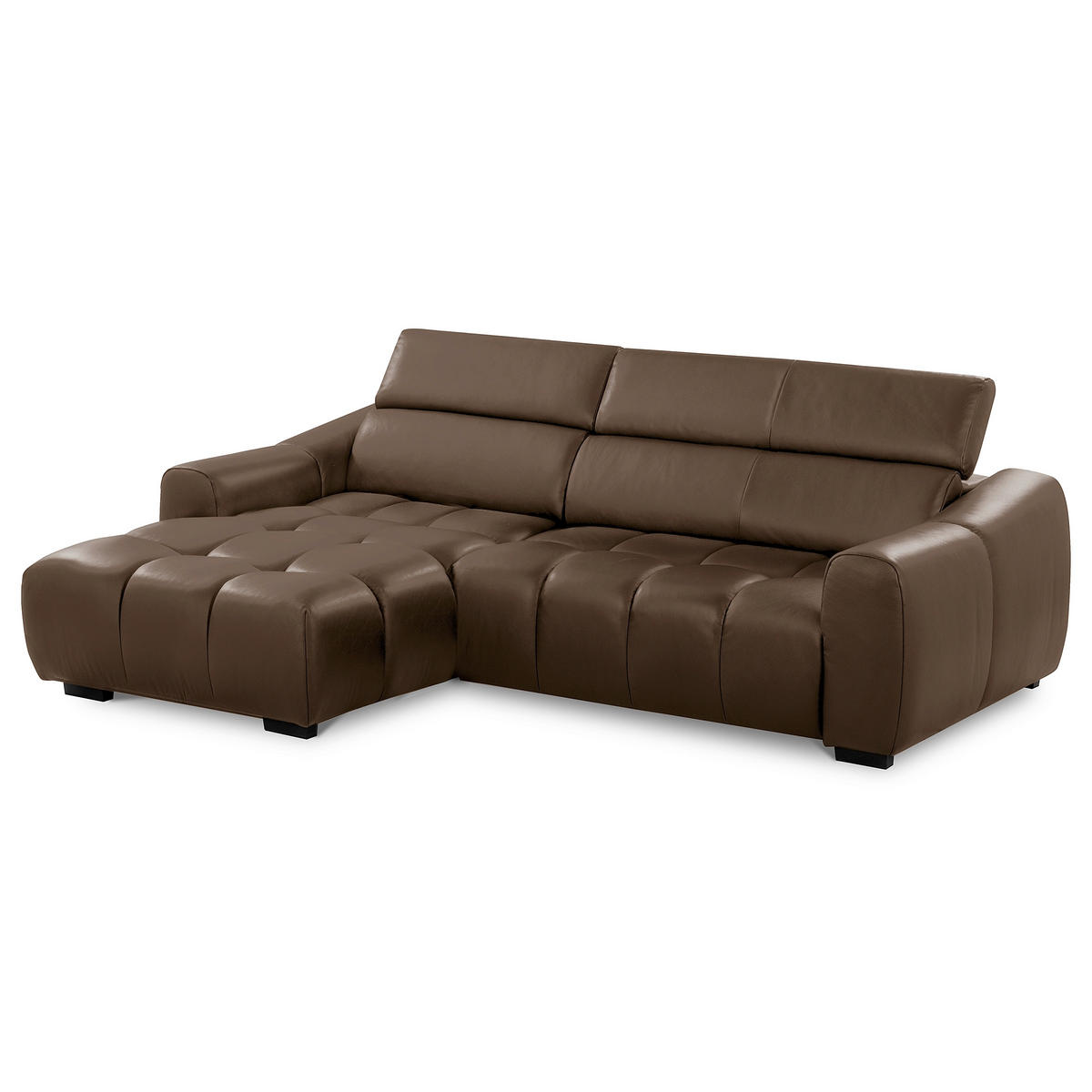 ECKSOFA AVEIRO Braun Echtleder Bettkasten, Kopfteilverstellung, Sitzvorzug  - Schwarz/Braun, Design, Leder/Kunststoff (177/274cm) - Livetastic