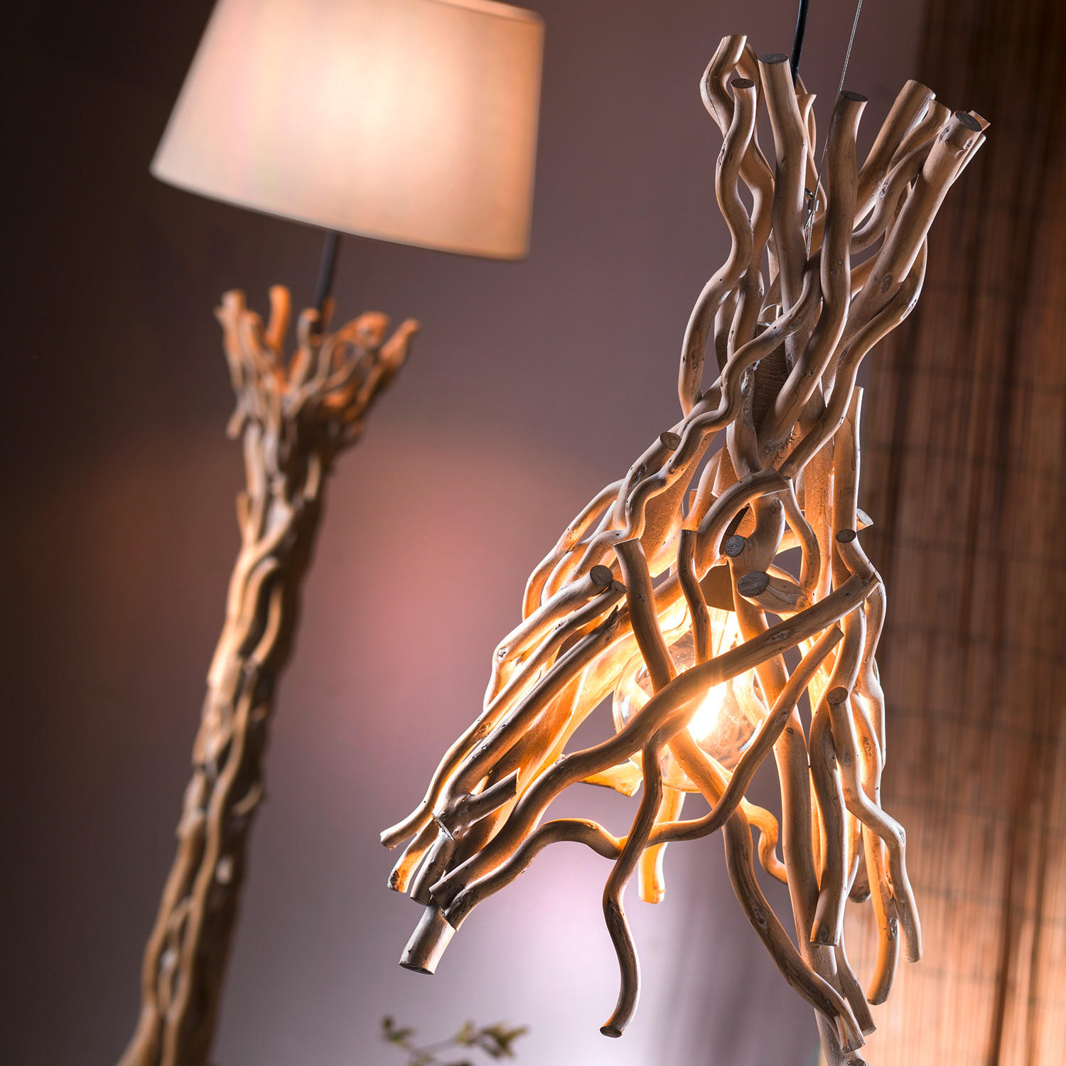 HÄNGELEUCHTE 34/34/125 cm   - Schwarz/Akaziefarben, Natur, Holz/Metall (34/34/125cm)