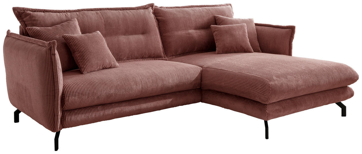 ECKSOFA in Cord Koralle  - Koralle/Schwarz, Modern, Textil/Metall (255/180cm) - Livetastic