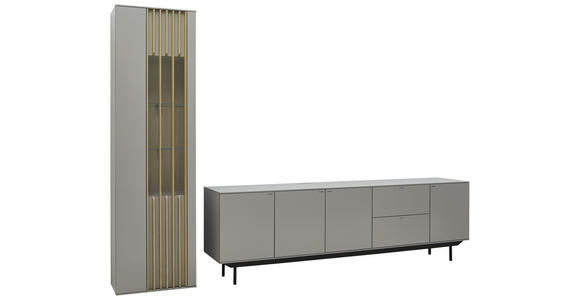 WOHNWAND 315/216/47 cm in Grau, Eichefarben - Eichefarben/Schwarz, Design, Glas/Holz (315/216/47cm) - Ambiente