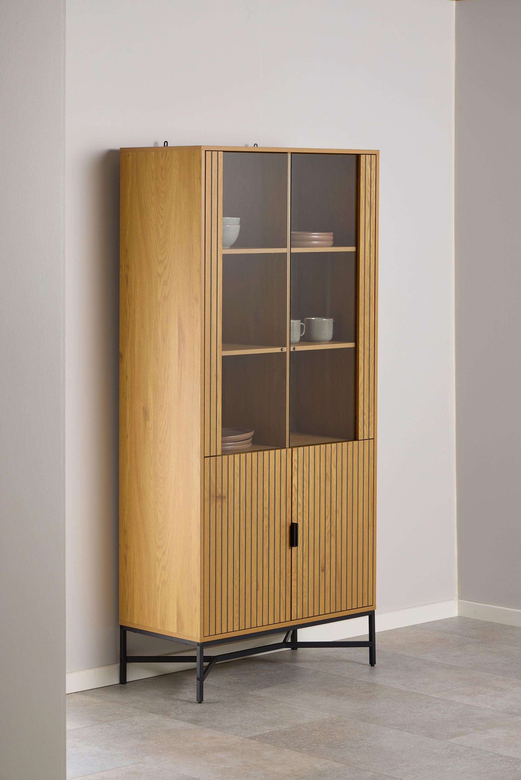 VITRINE in Schwarz, Wildeiche  - Wildeiche/Schwarz, Design, Glas/Holzwerkstoff (80/180/40cm)