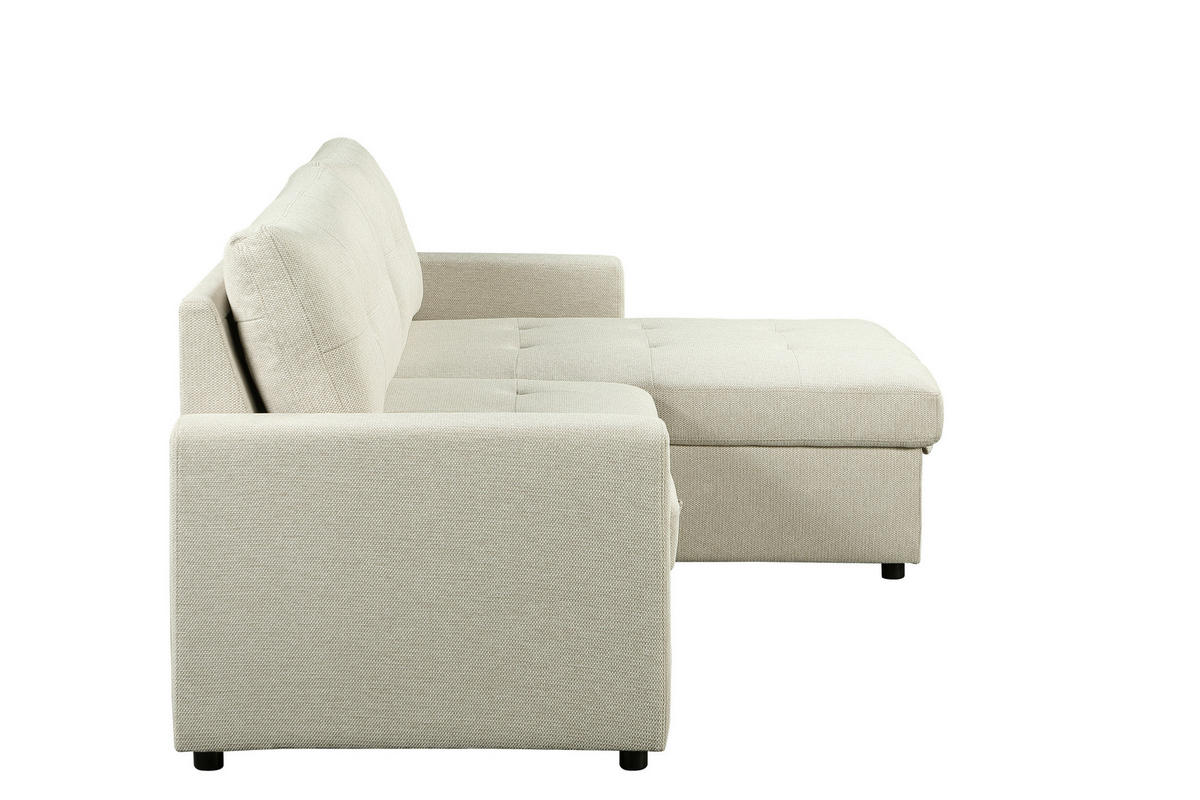 ECKSOFA LYN Beige Leinenoptik  - Beige/Schwarz, Design, Kunststoff/Textil (218/91/85cm) - MID.YOU