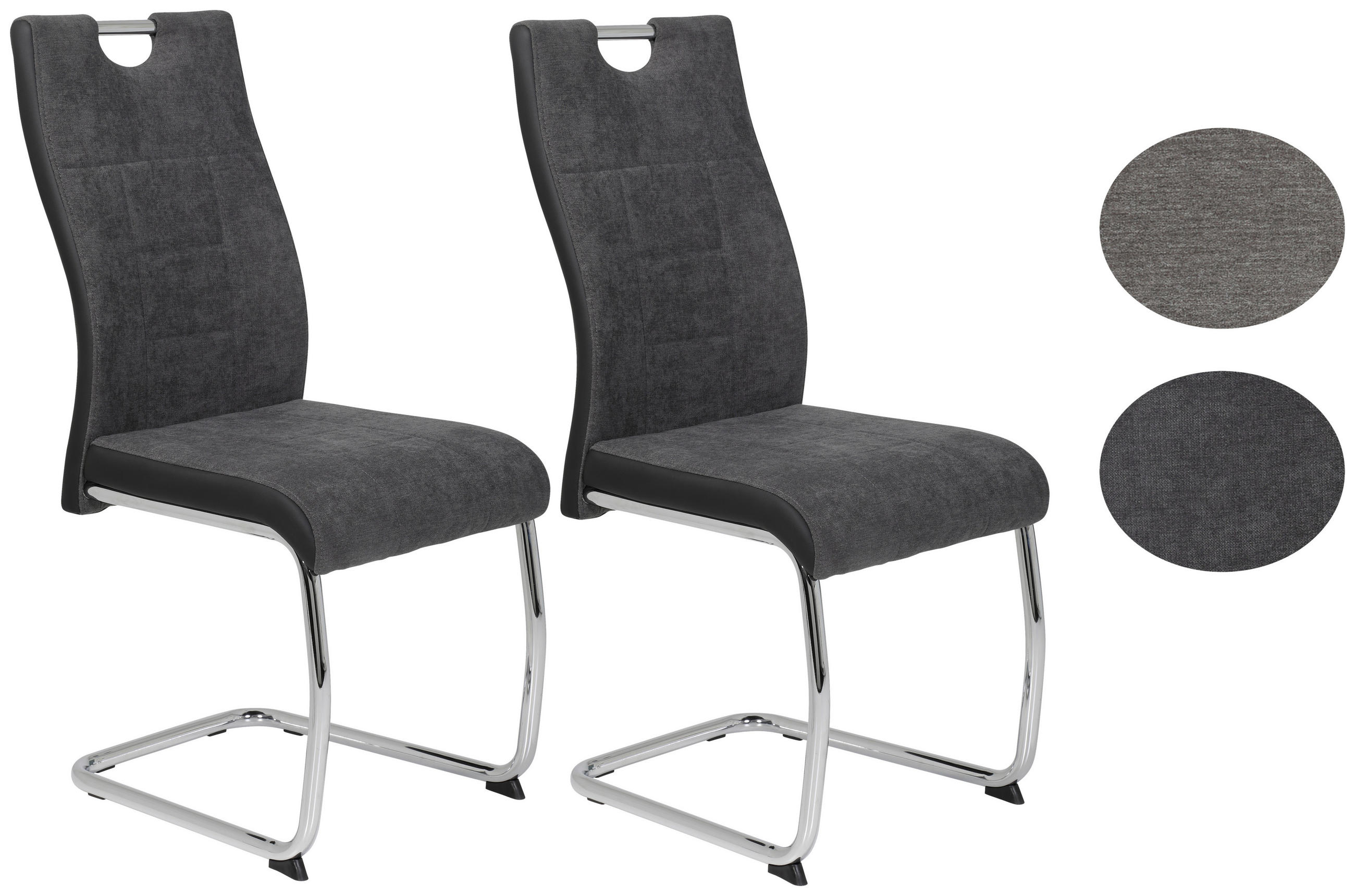 SCHWINGSTUHL-SET 2 Stück  in Stahl Webstoff  - Chromfarben/Anthrazit, MODERN, Textil/Metall (43/98/59cm) - MID.YOU