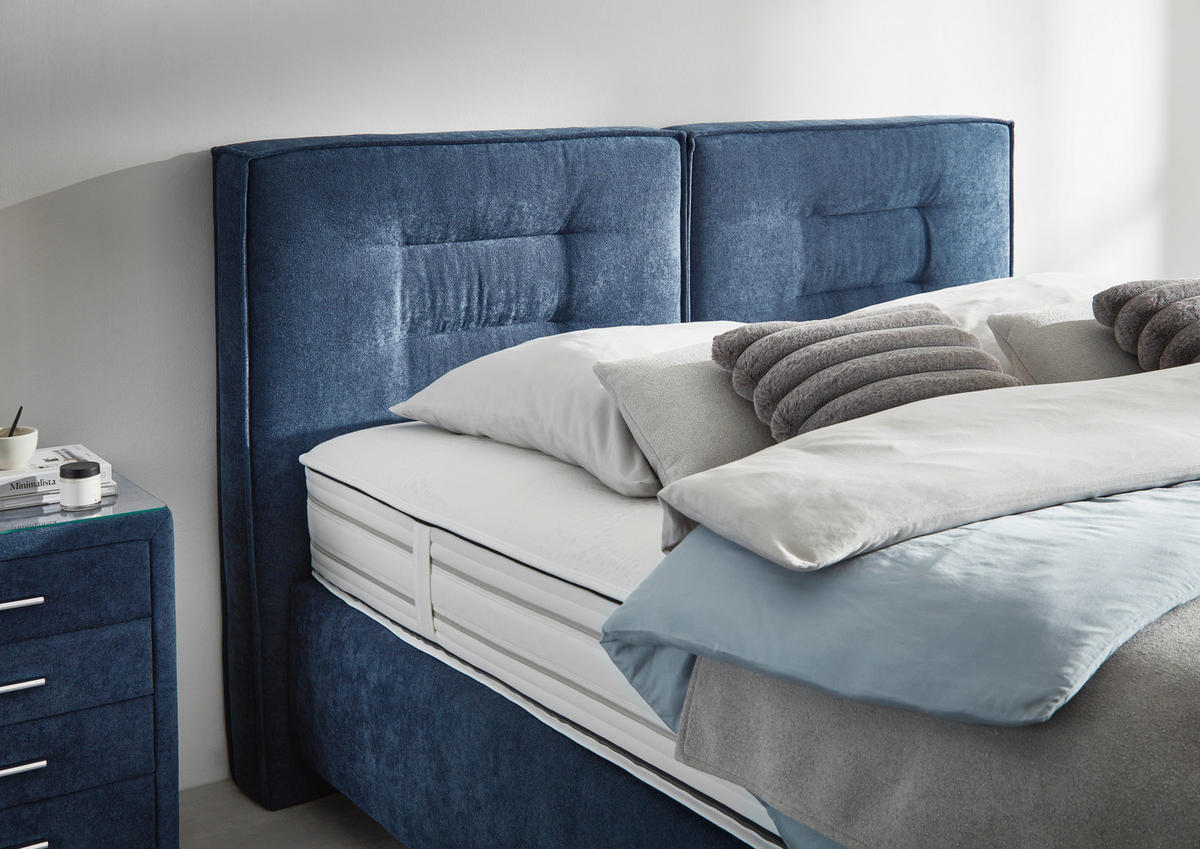 BOXSPRINGBETT 200/200 cm  in Dunkelblau  - Chromfarben/Dunkelblau, KONVENTIONELL, Textil/Metall (200/200cm) - Dieter Knoll