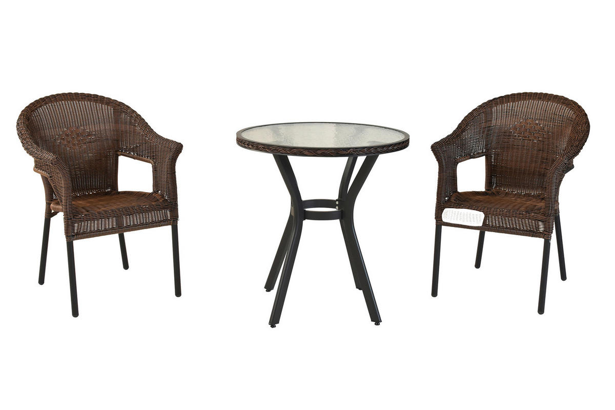 GARTENTISCHGRUPPE  - Dunkelbraun/Graphitfarben, KONVENTIONELL, Glas/Kunststoff - Gardenson