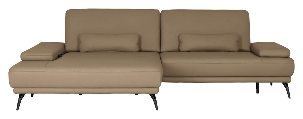 ECKSOFA Echtleder Khaki  - Khaki/Schwarz, Konventionell, Leder/Metall (180/301cm) - Joop!
