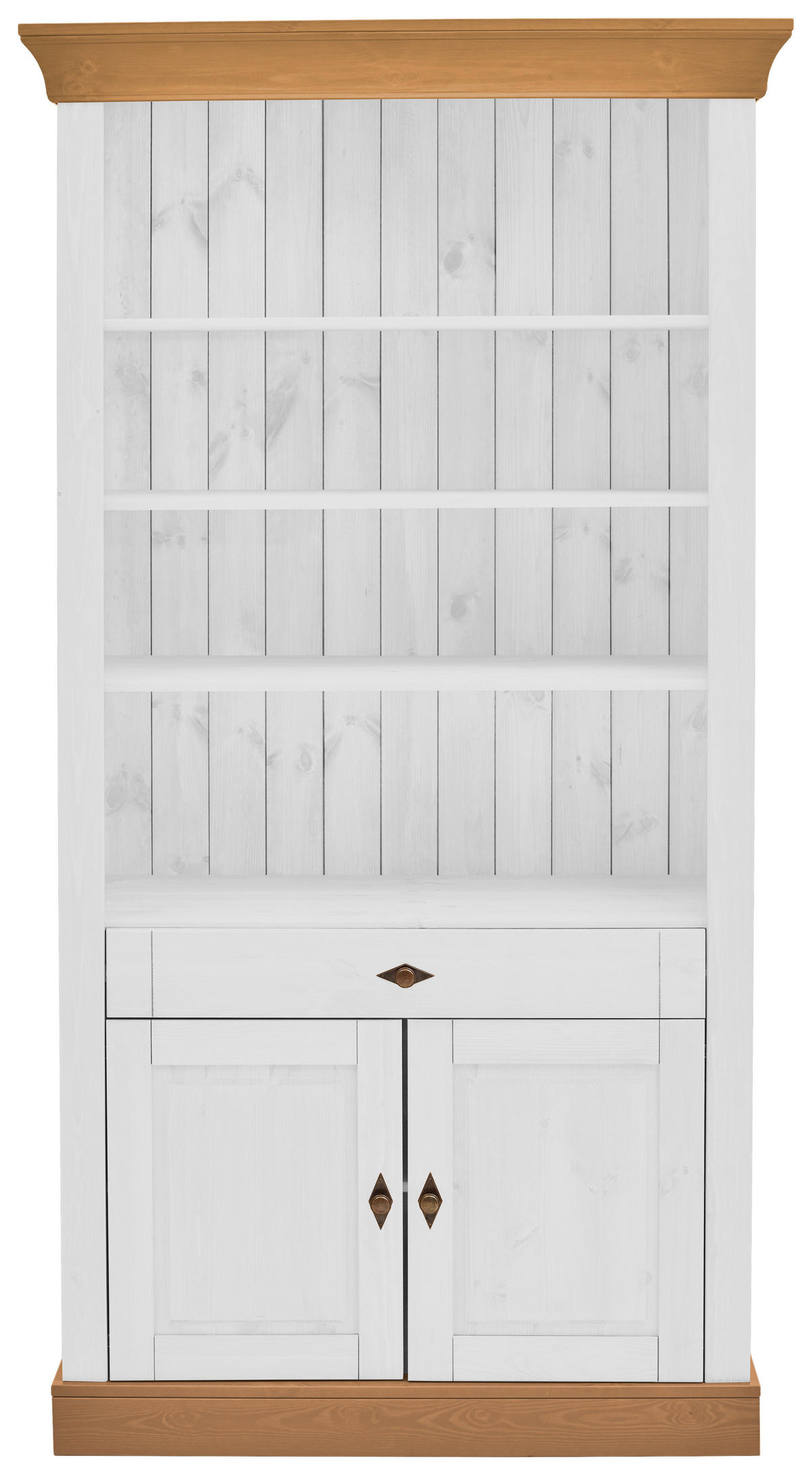 REGAL Kiefer massiv Weiß, Laugenfarbig  - Laugenfarbig/Weiß, ROMANTIK / LANDHAUS, Holz/Metall (108/202/45cm) - Boxxx