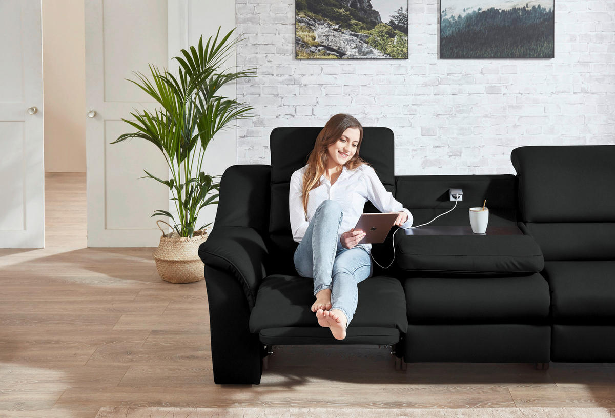 ECKSOFA  in Echtleder Schwarz  324/260 cm  - Chromfarben/Schwarz, KONVENTIONELL, Leder/Kunststoff (324/260cm) - Cantus