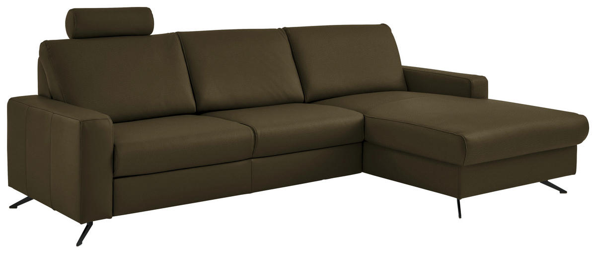 ECKSOFA in Echtleder Grün  - Schwarz/Grün, Design, Leder/Metall (267/165cm) - Beldomo Premium