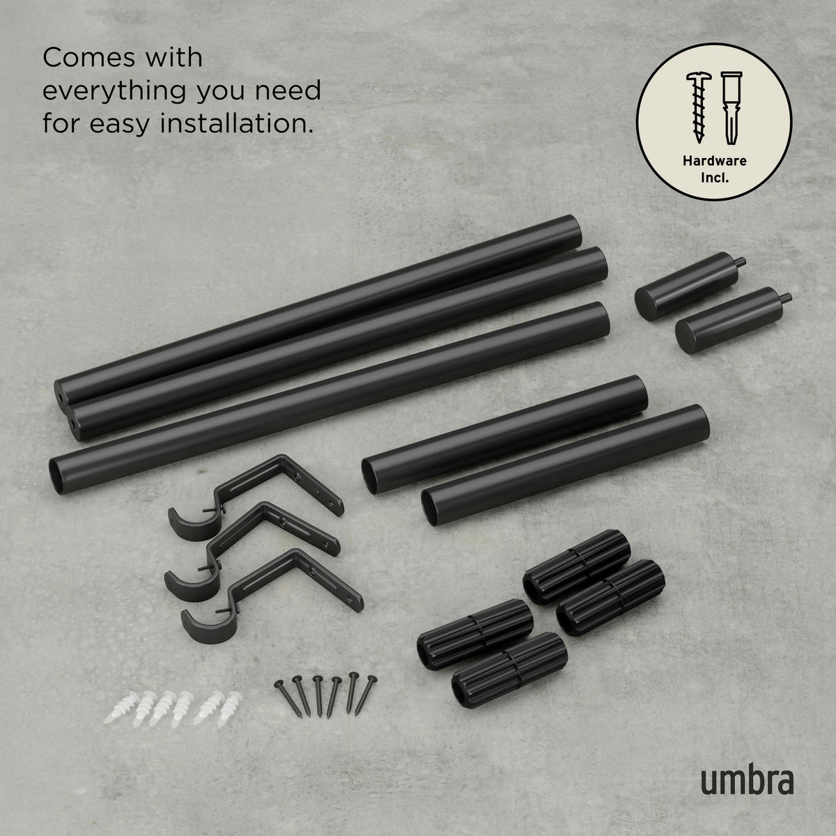 VORHANGSTANGENSET  81-163 cm  - Schwarz, KONVENTIONELL, Kunststoff/Metall (81-163cm) - Umbra