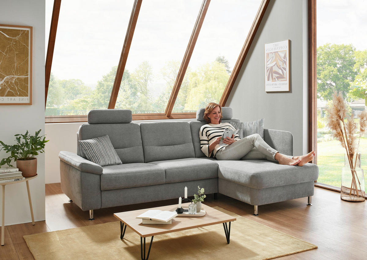 ECKSOFA  in Flachgewebe Grau  244/160 cm  - Alufarben/Grau, KONVENTIONELL, Textil/Metall (244/160cm) - Beldomo Comfort