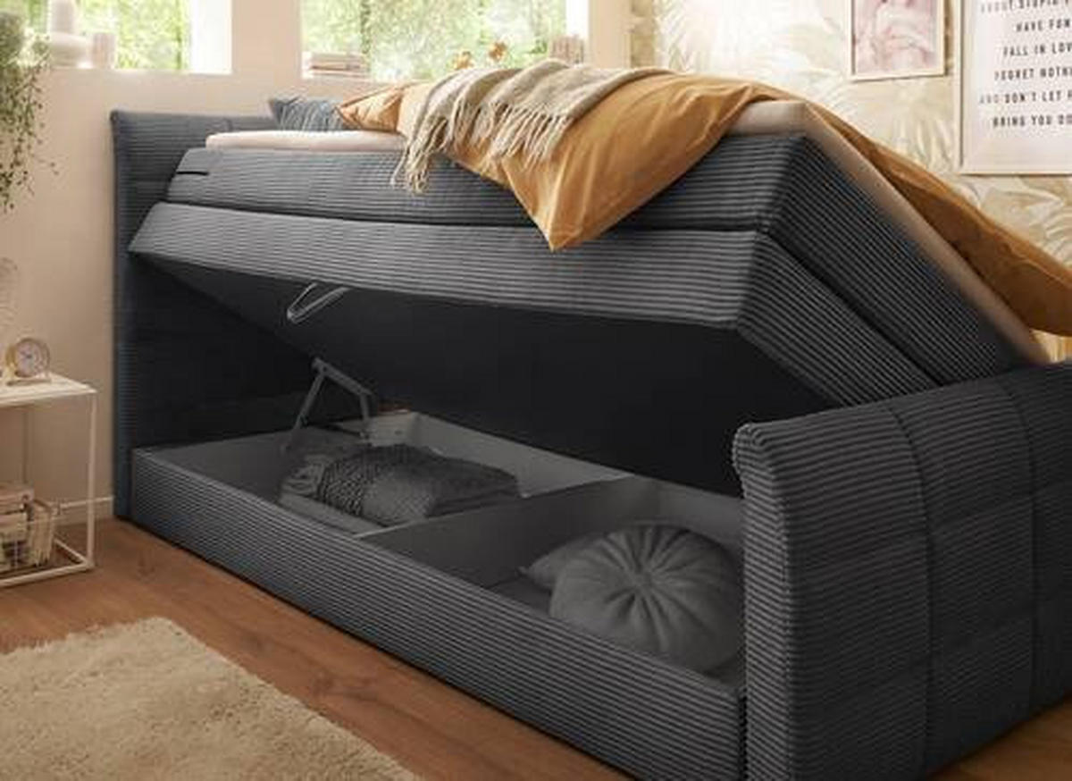 BOXSPRINGBETT 120/200 cm  in Dunkelgrau  - Dunkelgrau/Schwarz, Modern, Holzwerkstoff/Kunststoff (120/200cm) - MID.YOU