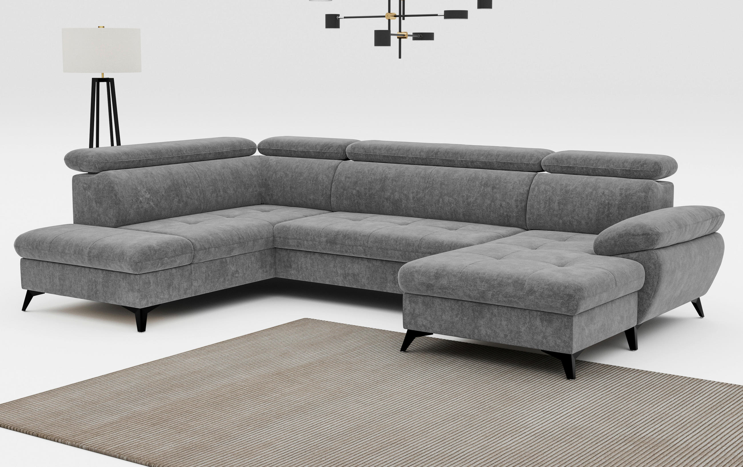 WOHNLANDSCHAFT in Grau  - Dunkelgrau/Schwarz, Textil/Metall (207/324/166cm) - MID.YOU