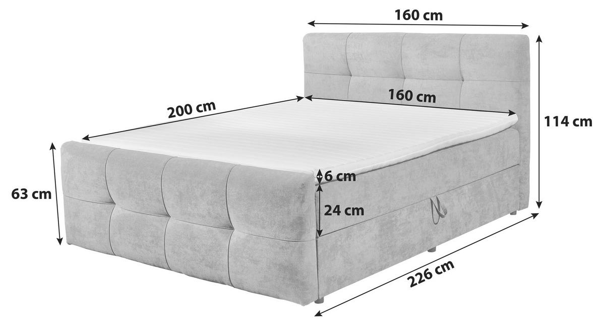 BOXBETT 160/200 cm,  in Dunkelgrau, gepolstertes Kopfteil, Bettkasten, Topper, H2 + H2 = mittel  - Dunkelgrau, MODERN, Kunststoff/Textil (160/200cm) - MID.YOU