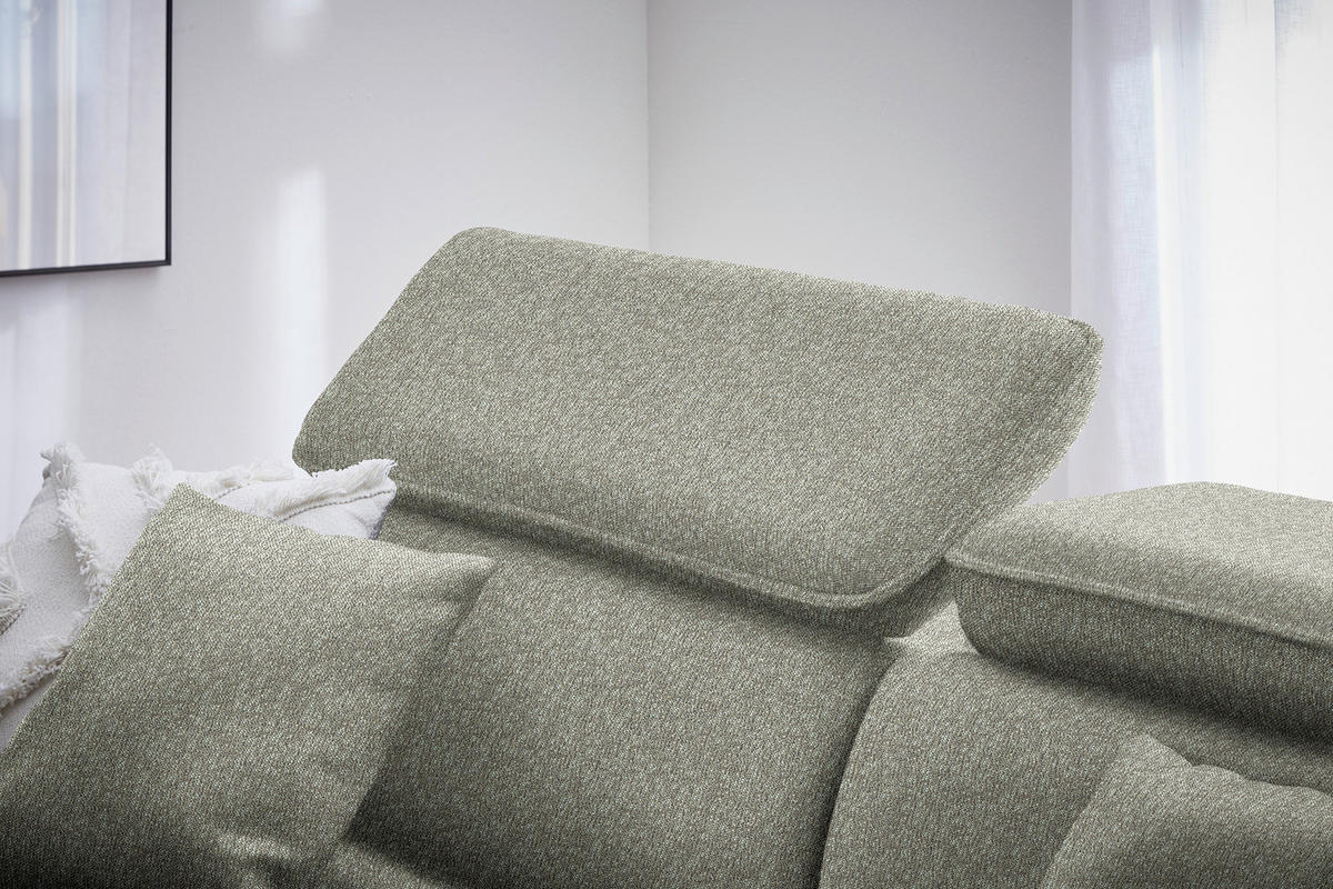 ECKSOFA inkl. Funktionen Grün, Hellgrau Struktur  - Hellgrau/Schwarz, Design, Holz/Textil (185/232cm) - Stylife